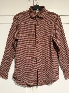 Culturata Men's Casual Checked Button-Down Shirt in Rust and Brown